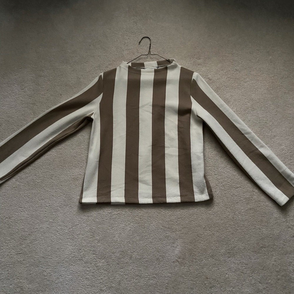 Club Monaco Striped Sweater in White & Tan - Med